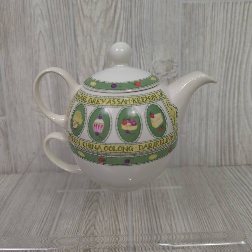 Vintage Arthur Wood Est 1884 Tea for One Set Stacking Teapot & Cup White Green